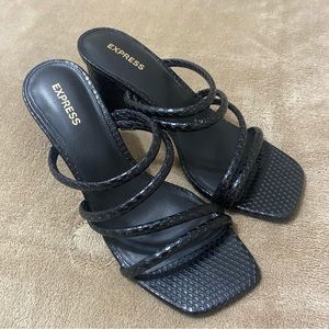 Express Snakeskin textured strappy black heels size 8